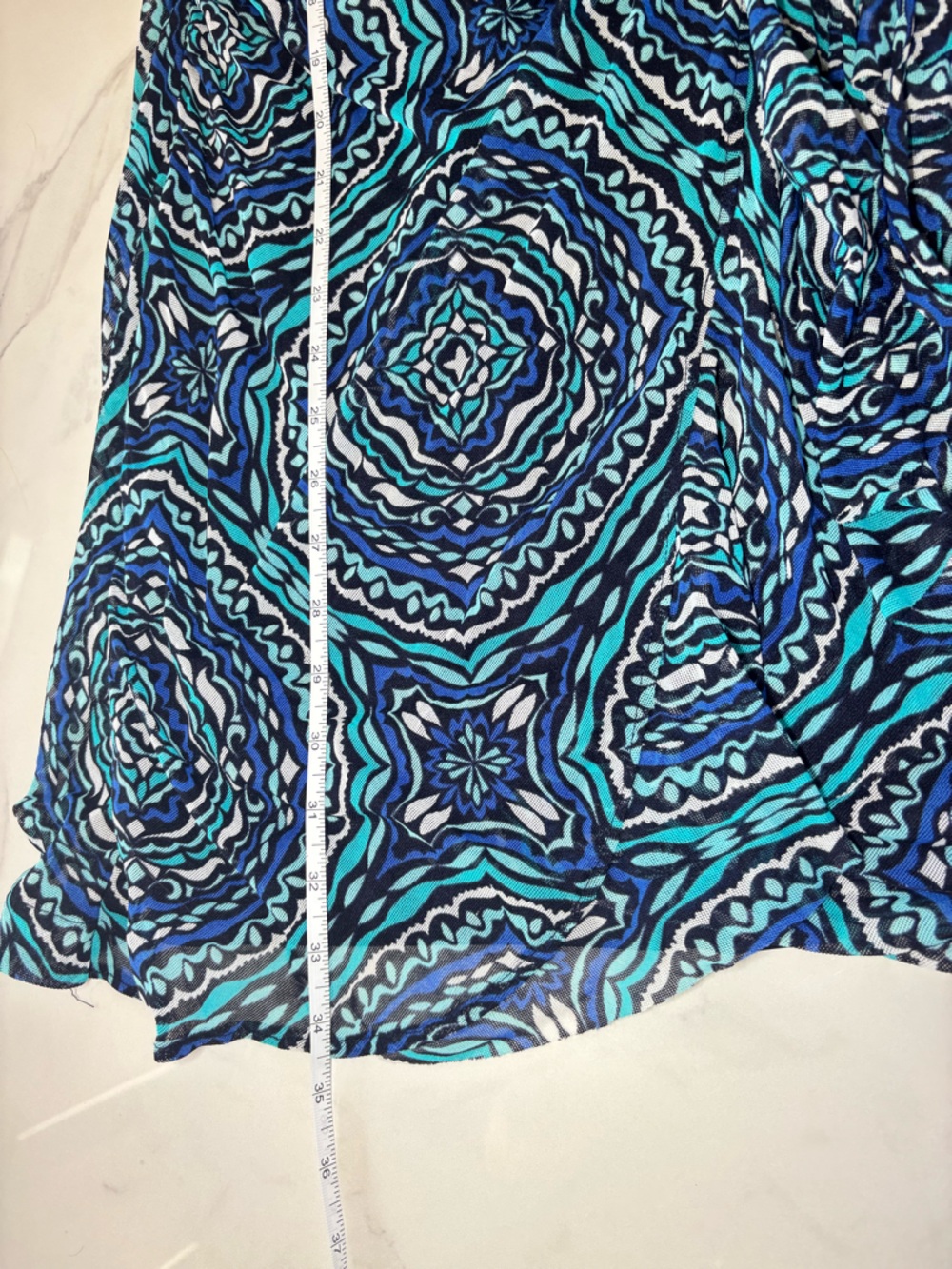 New York & Company Navy Blue and Teal Patterned Wrap Dress like New - Picture 16 of 16